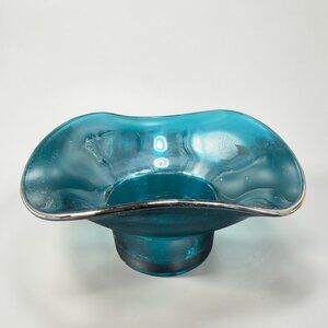 Vintage Viking Bluenique Glass Dish Bowl Folded Edge Mid Century Decor Dish VTG